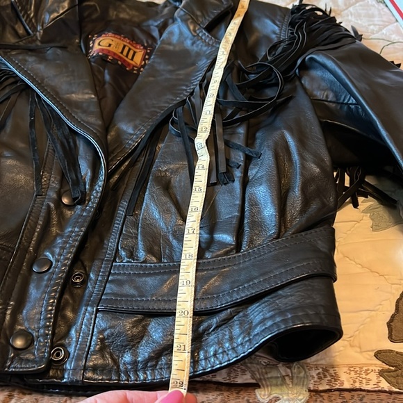 GIII Black Leather Fringe Moto Jacket Size‎ Large - Picture 15 of 16